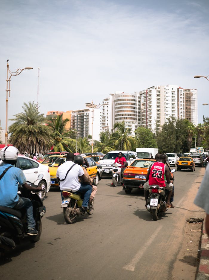 Traffic on Street in Town in Senegal